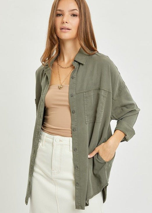 Oversized Tencel Button Down tops - 2 Colors! - The Nines
