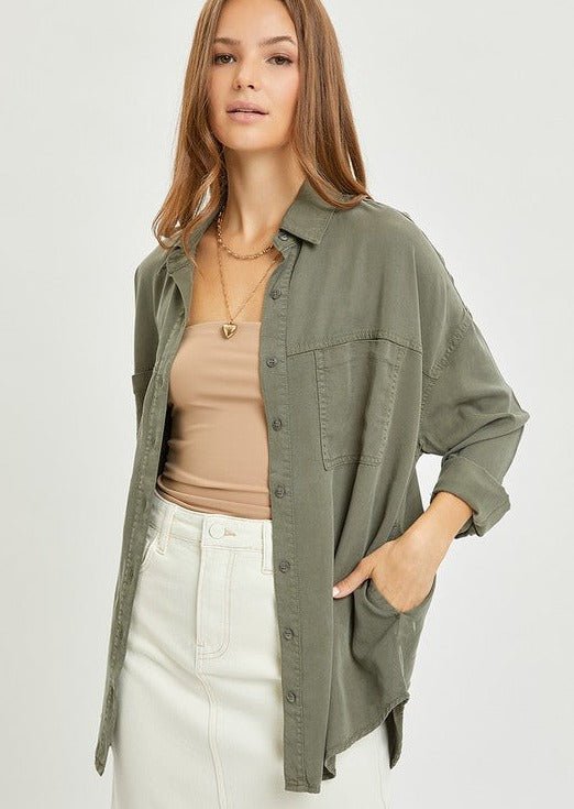Oversized Tencel Button Down tops - 2 Colors! - The Nines