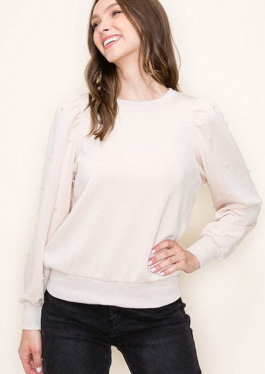 Pearl Sleeve Sweatshirt Tops - 2 colors!