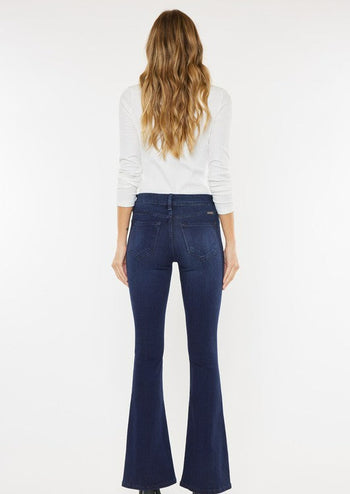 Petite Kan Can Mid Rise Dark Wash Flare Jeans