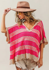 Pink & Taupe Boho Crochet Dolman Hoodie