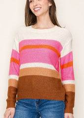 Pink Delight Colorblock Knit Pullover