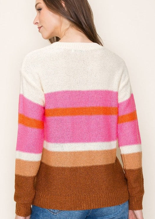 Pink Delight Colorblock Knit Pullover