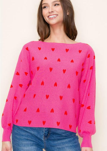 FINAL SALE - Hot Pink Heart Sweater