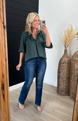 Hunter Green Ruffle Neck Blouse - FINAL SALE