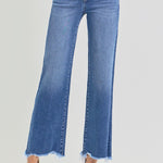 Risen Tummy Control Fray Uneven Hem Straight Jeans - The Nines