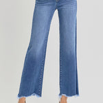 Risen Tummy Control Fray Uneven Hem Straight Jeans - The Nines
