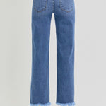 Risen Tummy Control Fray Uneven Hem Straight Jeans - The Nines
