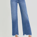 Risen Tummy Control Fray Uneven Hem Straight Jeans - The Nines