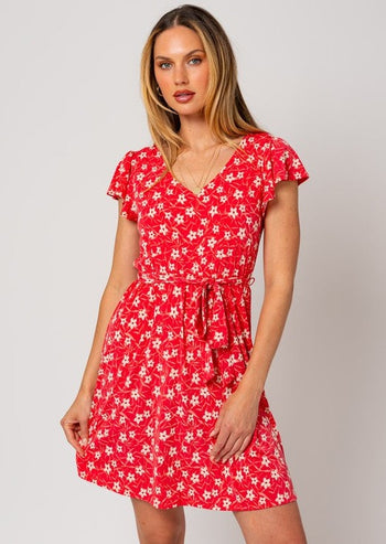 Red Ditsy Floral Dress
