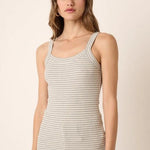 Gray Striped Ribbed Square Neck Tank Top - The Nines