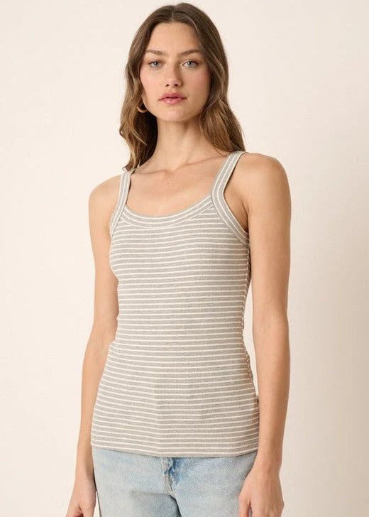 Gray Striped Ribbed Square Neck Tank Top - The Nines