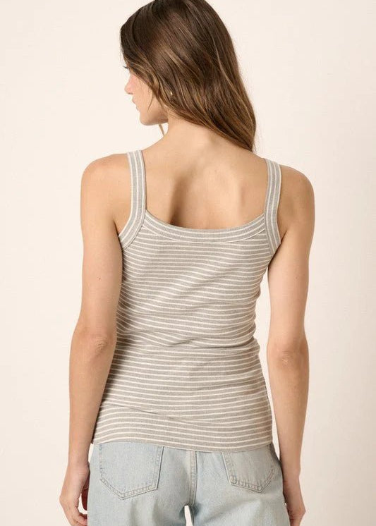 Gray Striped Ribbed Square Neck Tank Top - The Nines