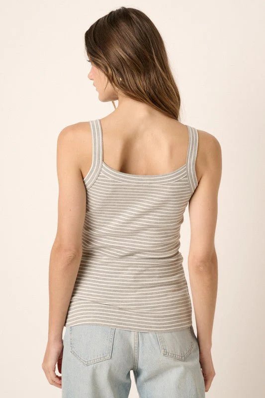 Gray Striped Ribbed Square Neck Tank Top - The Nines