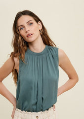 Ruched Neck Sleeveless Blouses - 2 Colors!