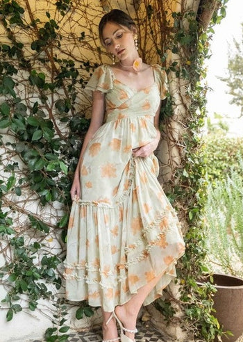 Sage Floral Cut Out Dress