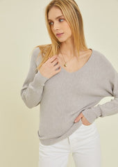 Sparkly Silver Kylie Ribbed Vneck Sweater Top