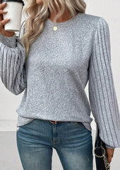Soft Gray Ribbed Sleeve Top