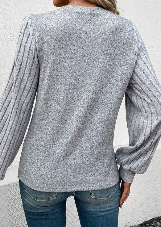 Soft Gray Ribbed Sleeve Top