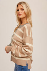 Gray & Taupe Striped Colorblock Lightweight Pullover