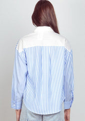 Bayley Blue Striped Button Down Top