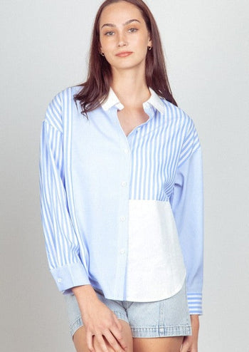 Bayley Blue Striped Button Down Top