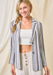 Taupe & Charcoal Striped Linen Jacket Blazer