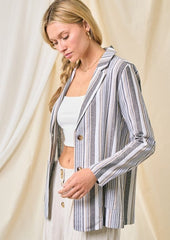 Taupe & Charcoal Striped Linen Jacket Blazer