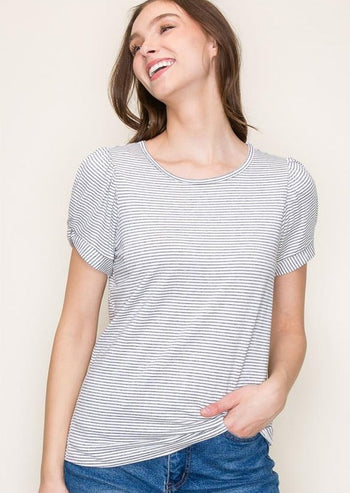 Striped Gathered Sleeve Tops - 2 Colors!