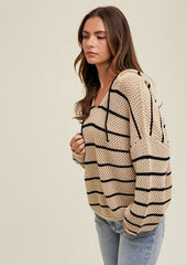 Taupe & Black Beachy Open Knit Hoodie