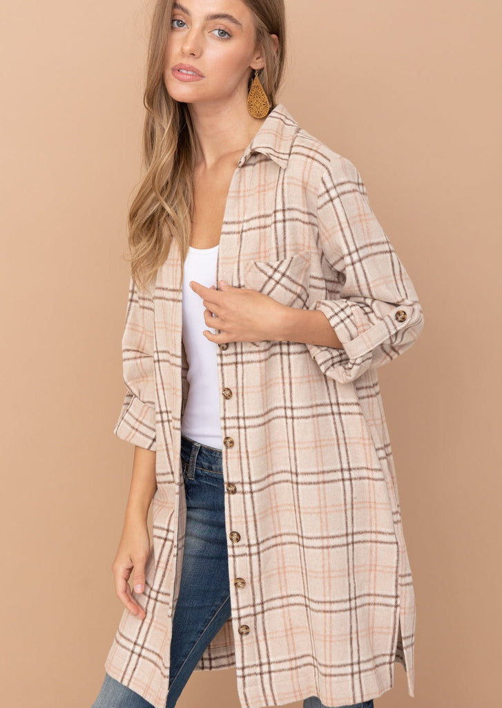 Taupe & Cocoa Button Up Shacket Dress