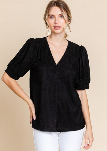 Textured Vneck Puff Sleeve Tops - 2 colors!