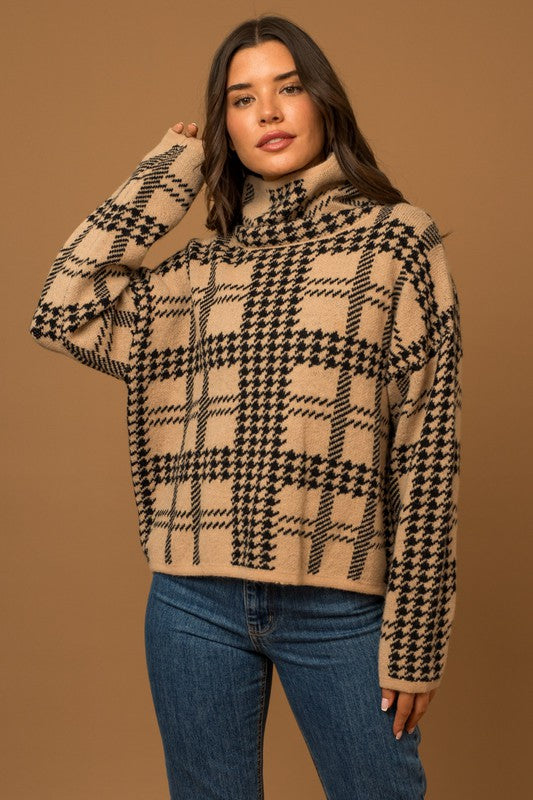 Houndstooth Camel Cowl Sweater