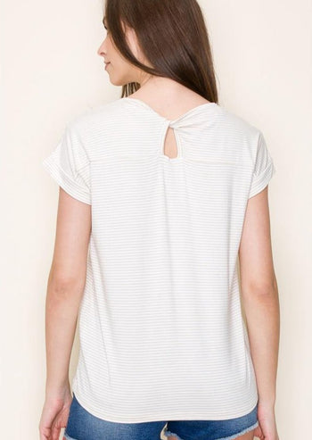 Twisted Back Taupe Striped Tee