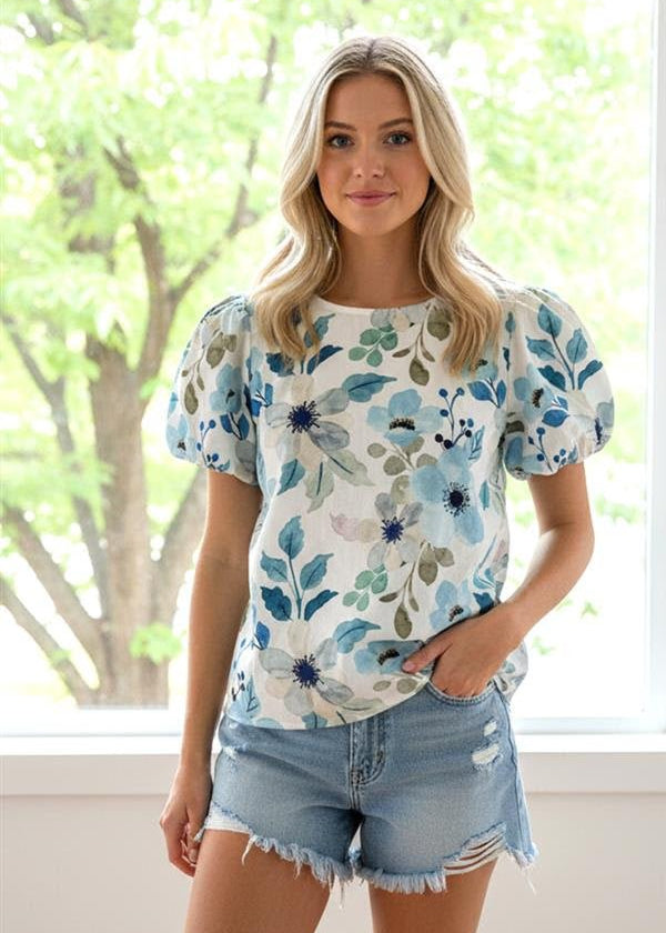 Floral Puff Sleeve Top - The Nines