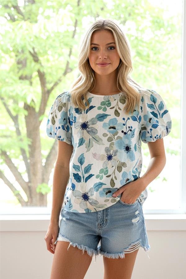 Floral Puff Sleeve Top - The Nines