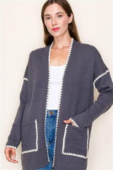 Scalloped Edging Charcoal Pocket Cardigan - FINAL SALE