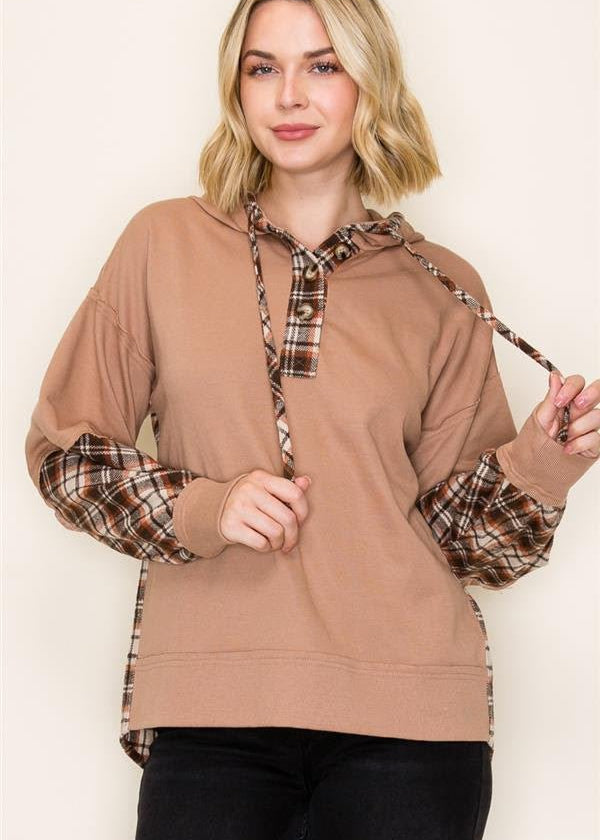 Allie Plaid Detail Hoodie Tops - The Nines
