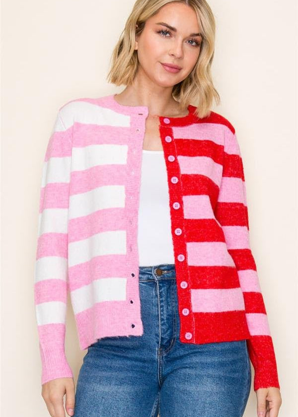 Pink & Red Striped Cardigan - FINAL SALE! - The Nines