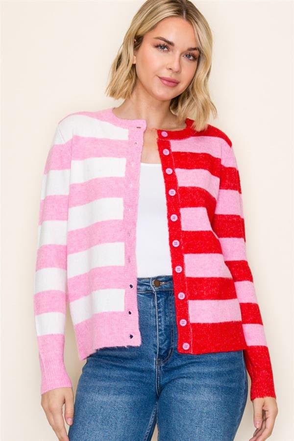 Pink & Red Striped Cardigan - FINAL SALE! - The Nines