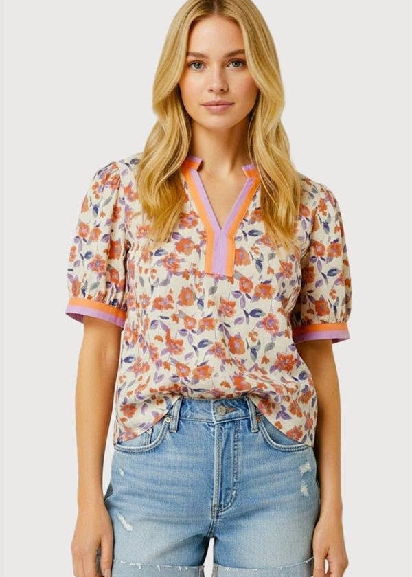 Destiny Dark Coral & Pink Floral Top - The Nines