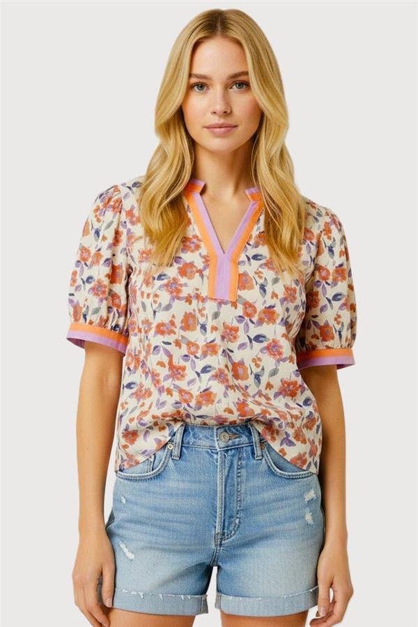 Destiny Dark Coral & Pink Floral Top - The Nines