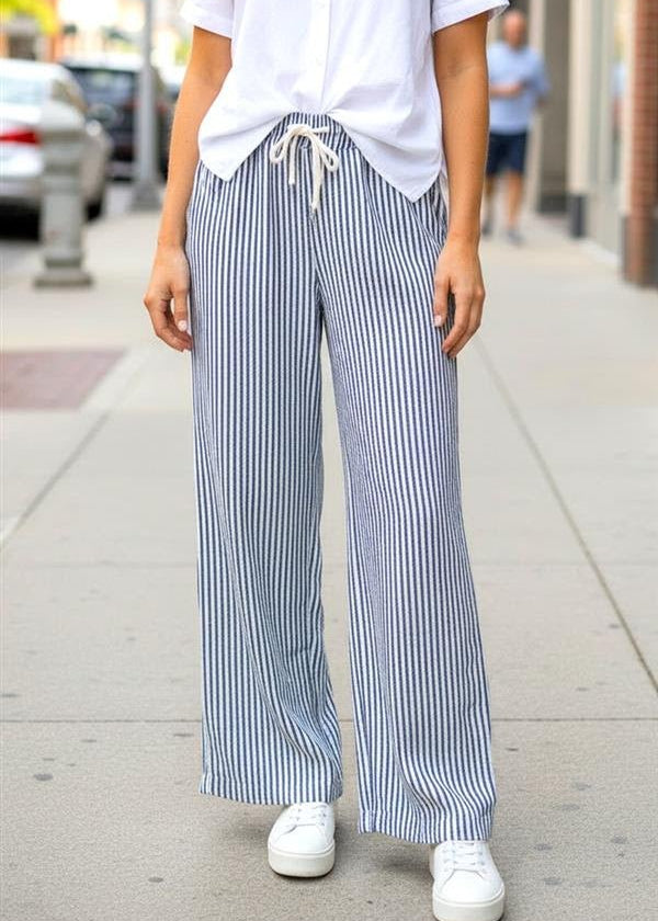 Navy Jennie Striped Drawstring Pants - The Nines