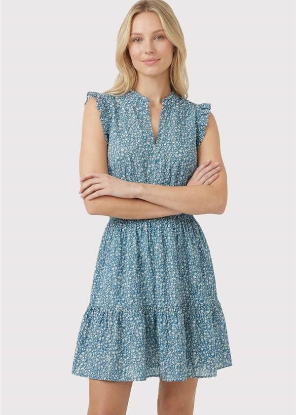 Dusty Teal Smocked Waist Dress - The Nines