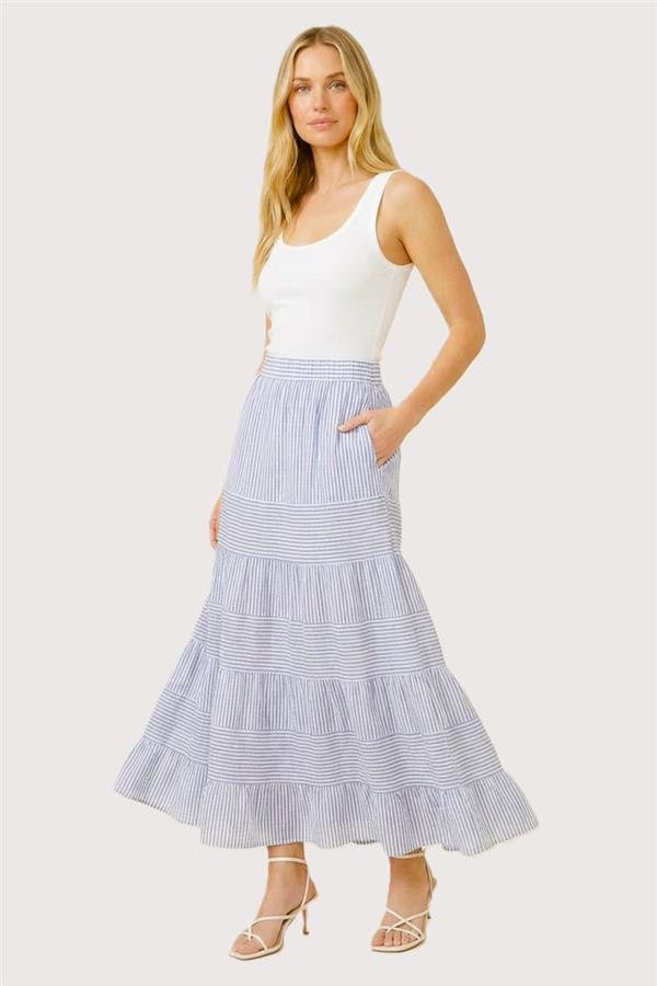 Blue Striped Long Pocket Skirt - The Nines