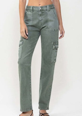 Vervet Olive Cargo Straight Jeans