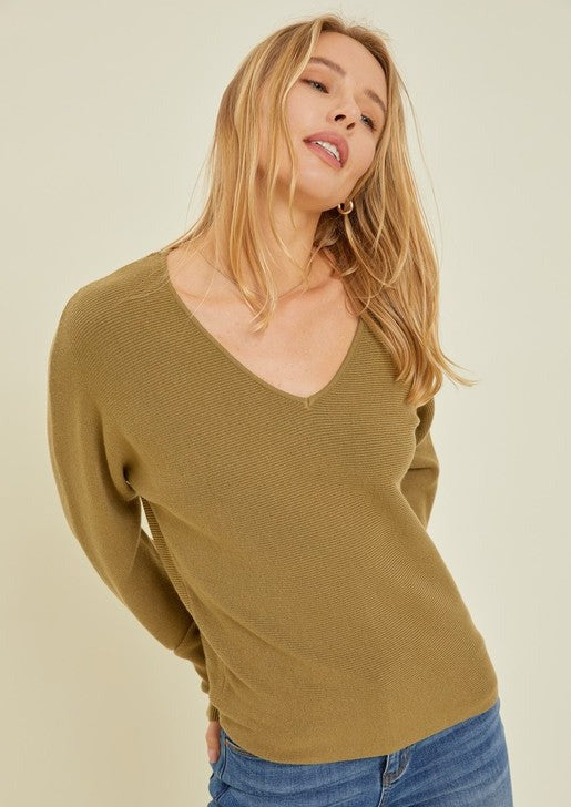 Kylie Ribbed Vneck Sweater Tops - 4 Colors!