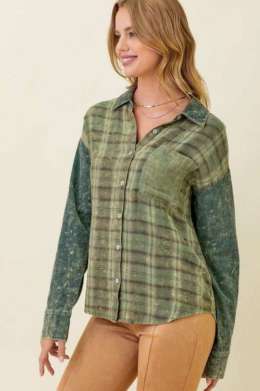Vintage Washed Green Button Down