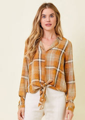 Washed Plaid Tie Tops - 2 Colors!