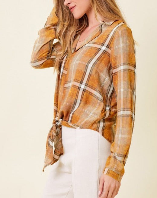 Washed Plaid Tie Tops - 2 Colors!